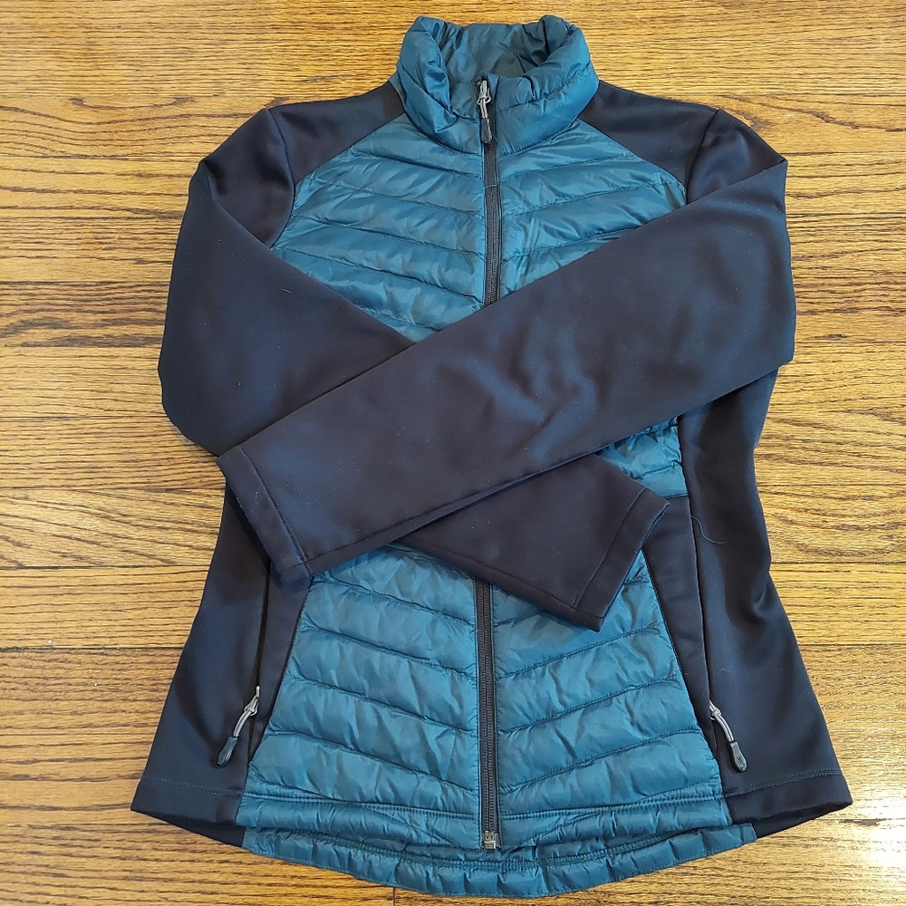 32 Heat Women's XS Teal Quilted & Black Softshell Hybrid Puffer Jacket